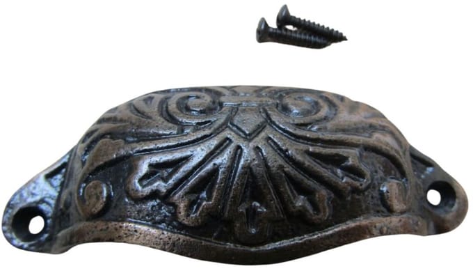 Ornate Cup Pull Handle Antique Copper