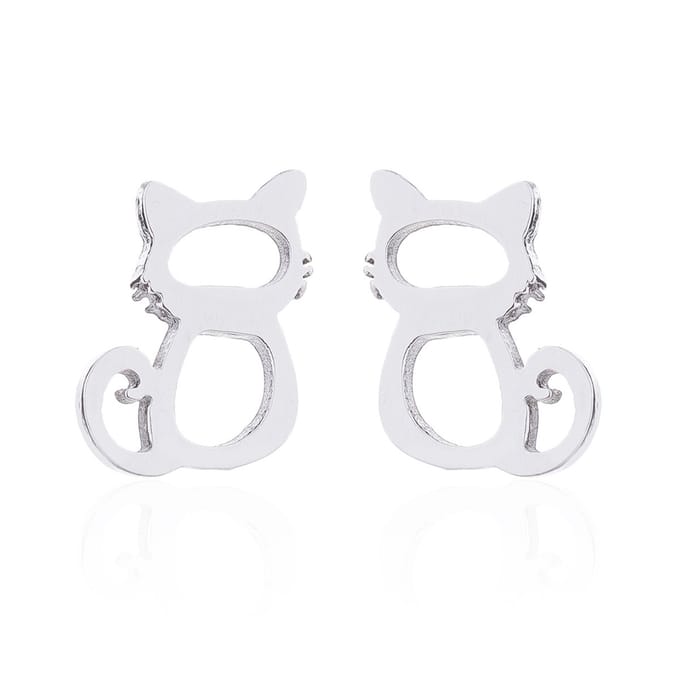 Gading® dames RVS oorknoppen met kat-5mm-8mm-zilver