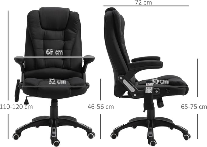FloraGrace Ergonomische Bureaustoel Met Massage En Verwarming, Verstelbare Rugleuning, Draaibaar, Zwart, Polyester