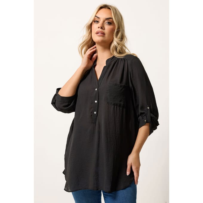 Yours Zwart Overhemd Met Halve Knoopsluiting Size 44