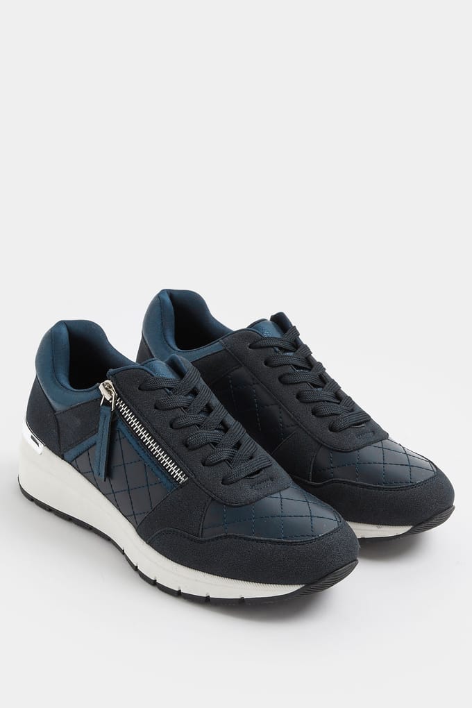 Yours Marineblauwe Gewatteerde Sleehaksneaker In Brede Epasvormsize 38E