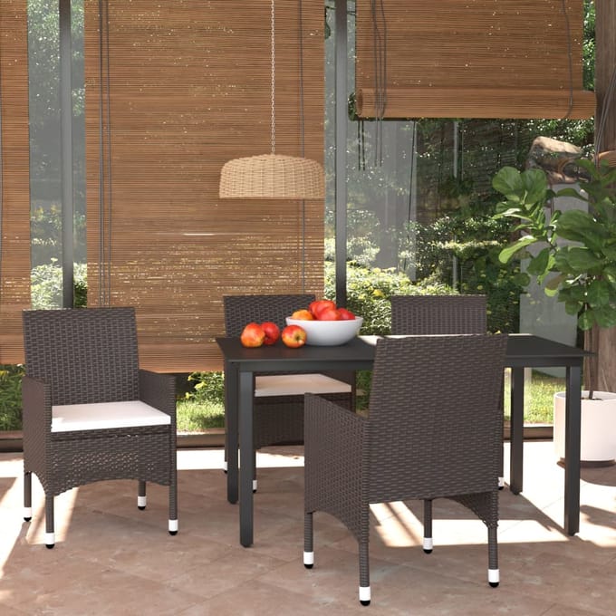 vidaXL - 5-delige - Tuinset - met - kussens - poly - rattan - bruin