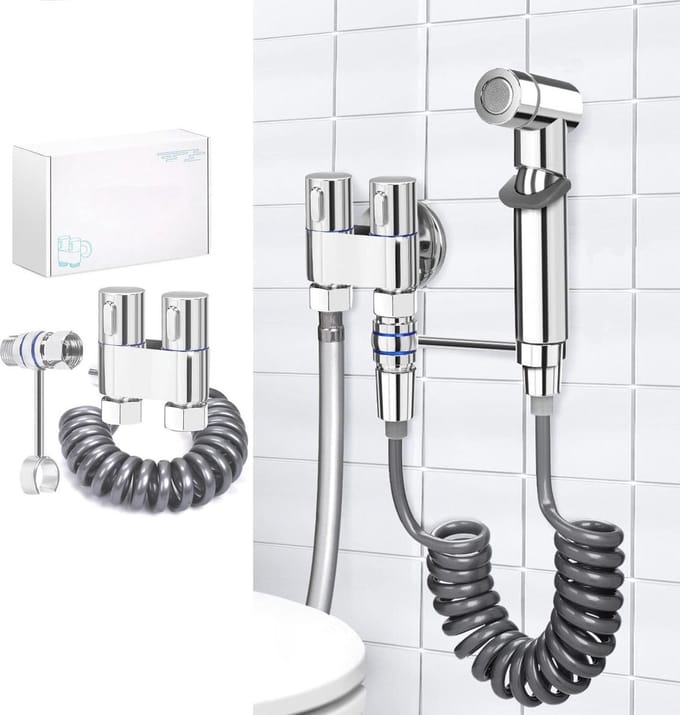 WC-handdouche 3-weg ventiel verchroomde handgreep - persoonlijke hygiëne & luierreiniging