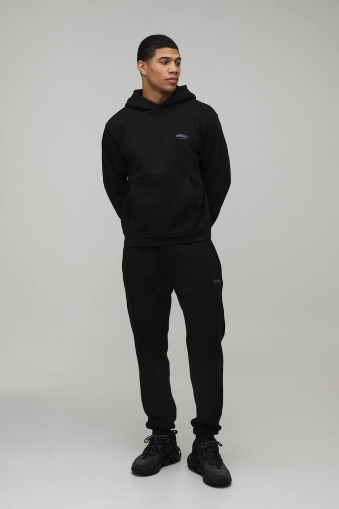 Boxy Fit Heren Sport Trainingspak met Capuchon | Black | Size Medium