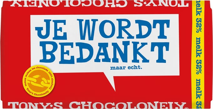 Tony's Chocolonely chocoladereep Melk Bedankt - 15 x 180 Gram