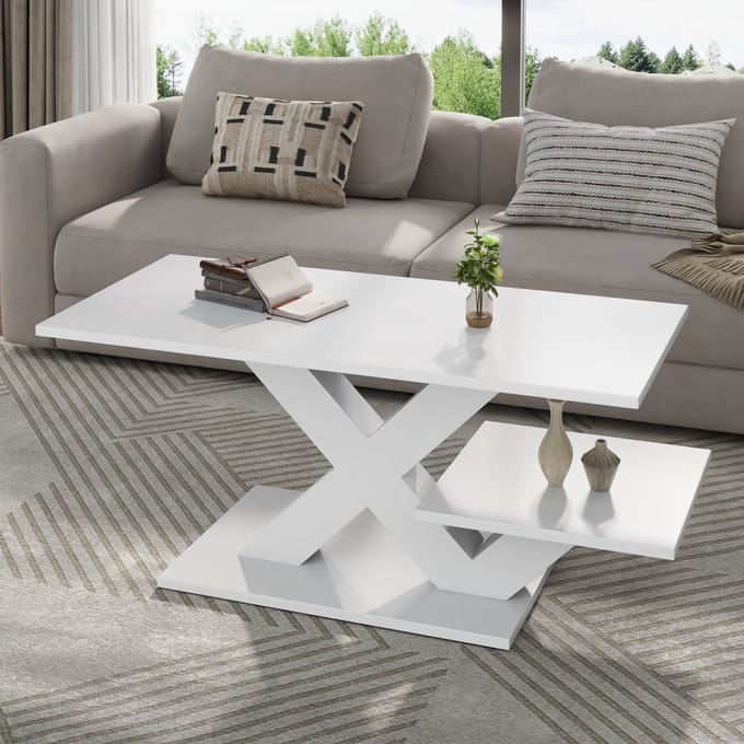 Sweiko Salontafel - Hoogglans - MDF - X-poten - 100 x 48 x 45 cm - Wit