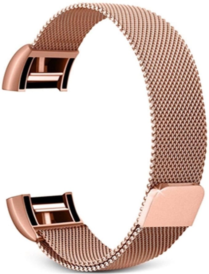 Milanees bandje - geschikt voor Fitbit Charge 2 - maat M/L - rosegoud
