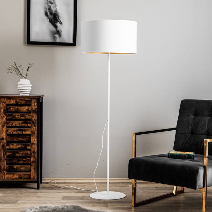 Duolla Vloerlamp Roller, wit/goud, hoogte 145 cm