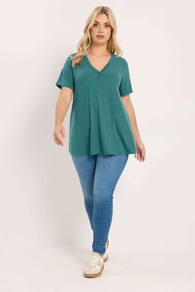 Yours Blauw Henley Tshirt Met Korte Mouwen Size 42