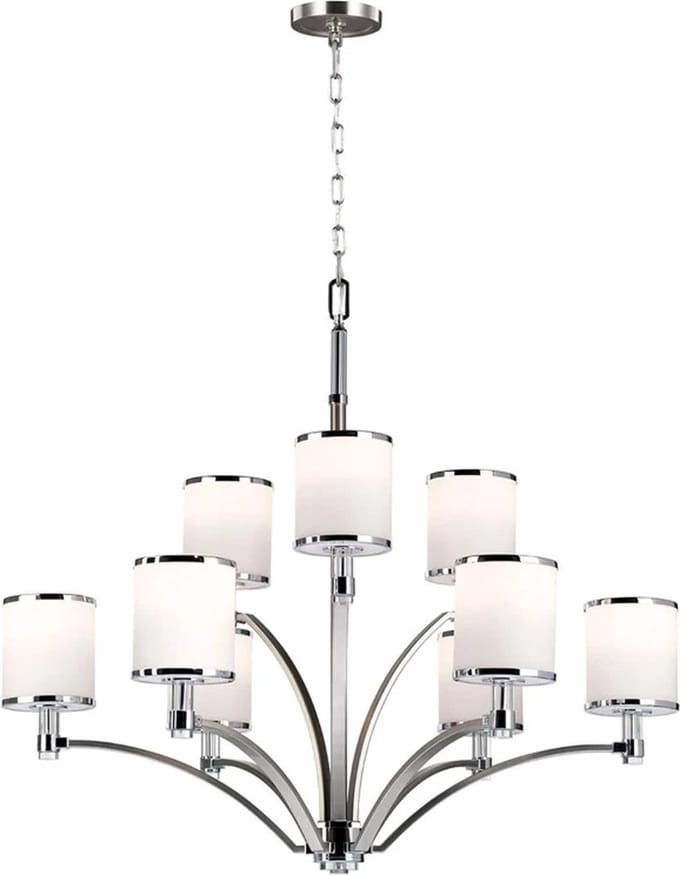 Feiss LED Kroonluchter | 9X E27 Max 60W | Dimbaar | Satin Nickel with Chrome