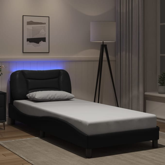 vidaXL - Bedframe - met - LED - zonder - matras - "Hvar" - zwart - 90x190 - cm