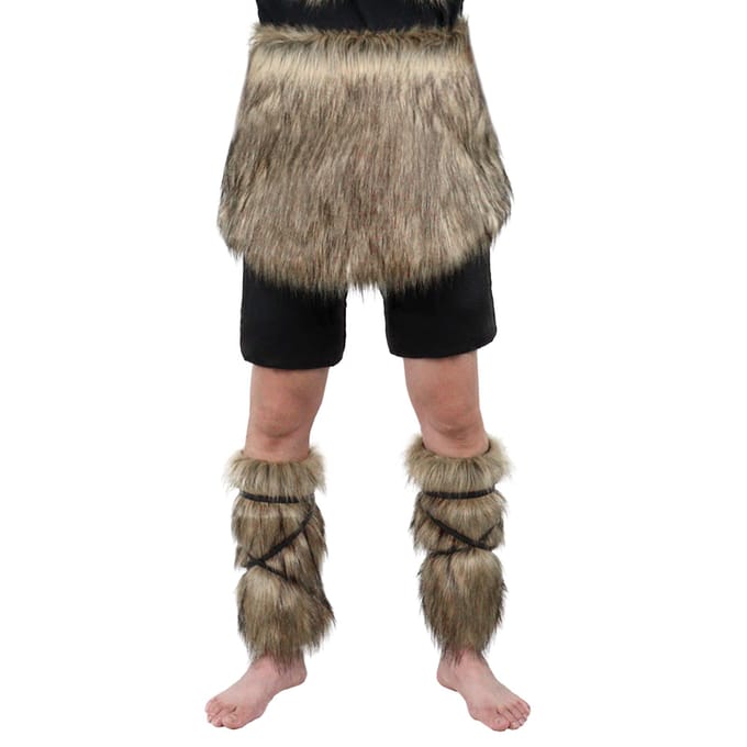 Ensemble Mini-Jupe et Jambières en Fausse Fourrure Viking Accessoires de Costume Cosplay black