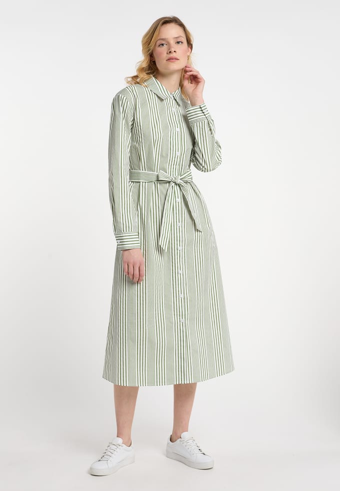 Dreimaster Overhemd blouse jurk Dames Gebroken wit licht olijfgroen