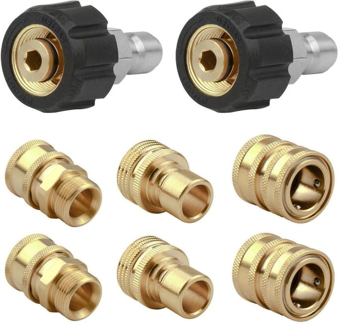 Hogedrukreiniger Adapter Set - Snelkoppeling Kit - Efficiënt Reinigen - Messing Constructie - 8 Stuks - Messing