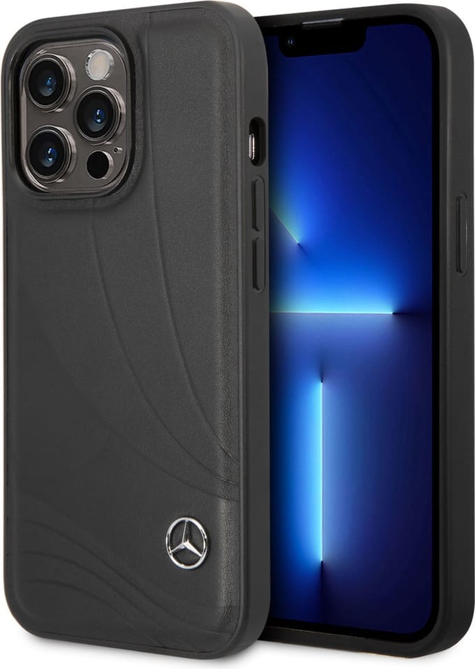 Mercedes-Benz Wave Leather Back Case - Geschikt voor Apple iPhone 14 Pro (6.1") - Zwart