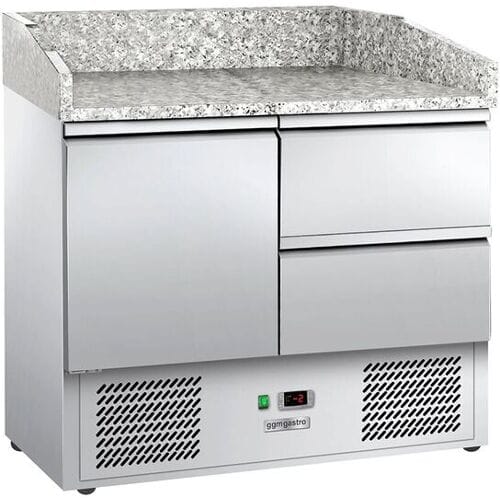 GGM Gastro Pizzakühltisch ECO - 935x700mm - mit 1 Tür & 2 Schubladen Zilver
