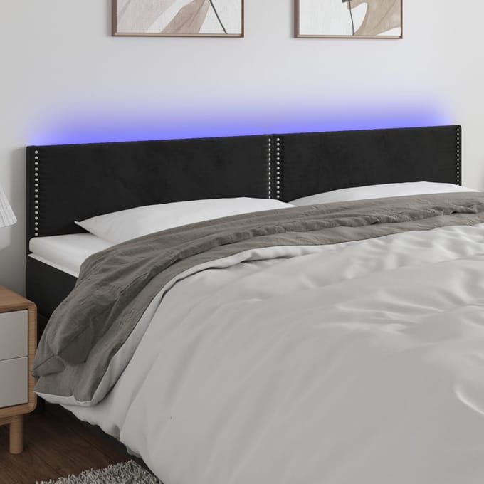 vidaXL - Hoofdbord - LED - 200x5x78/88 - cm - fluweel - zwart