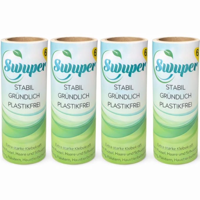 Swuper Kleefroller Navulling 4x60 Kleefvellen - Extra Sterke Kleding Rollen tegen Honden & Kattenhaar Verwijderaar - Kledingroller Navulling