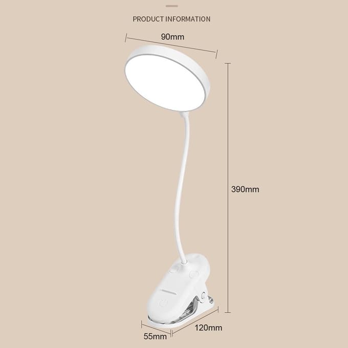 USB-aangedreven LED-nachtlampje voor bed Clip-on leeslamp met 3 helderheidsniveaus, flexibele slang wit