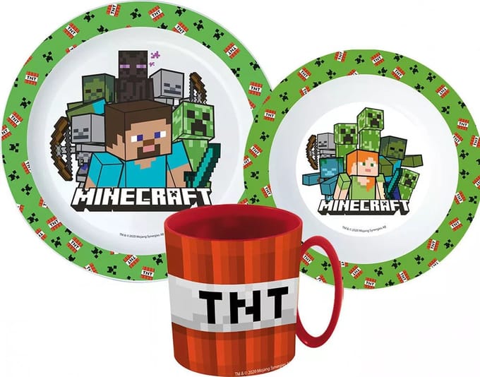 Minecraft Groen – Kinderserviesset 3-delig – Bord, Kom en Beker