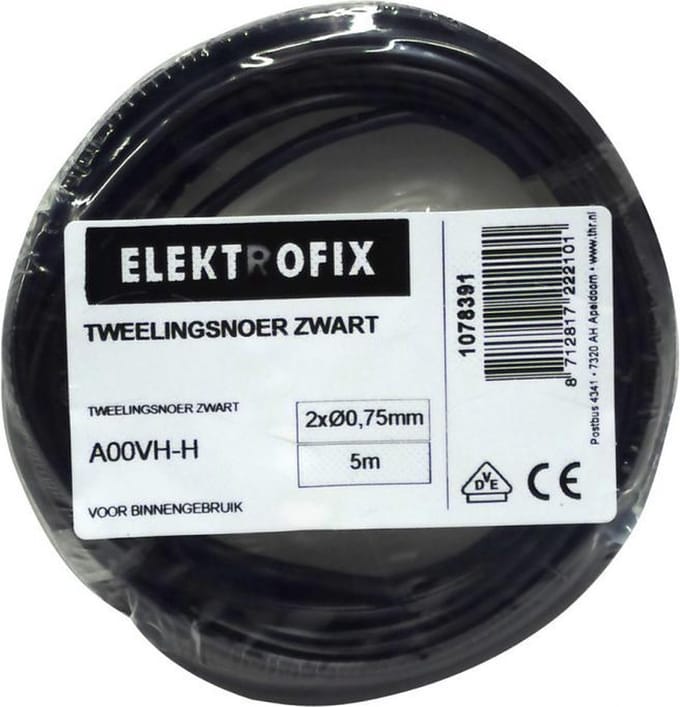 Elektrofix Tweelingsnoer - 5 meter - Zwart - 2 x 0.75mm²