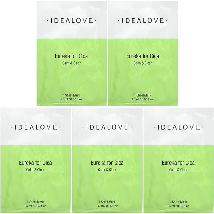 Idealove, Eureka For Cica, 5 beauty sheet masks, 25 ml (0.85 fl oz) each green