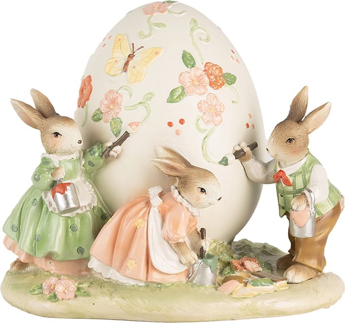 Clayre & Eef Decoratie Beeld Konijnen 22x17x18 cm Beige Kunststof