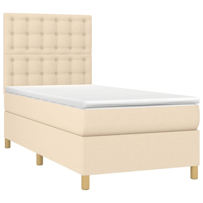 vidaXL - Boxspring - met - matras - en - LED - stof - crèmekleurig - 100x200 - cm
