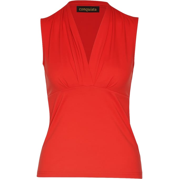 Rode mouwloze jersey top met V-hals – stretchkatoenmix