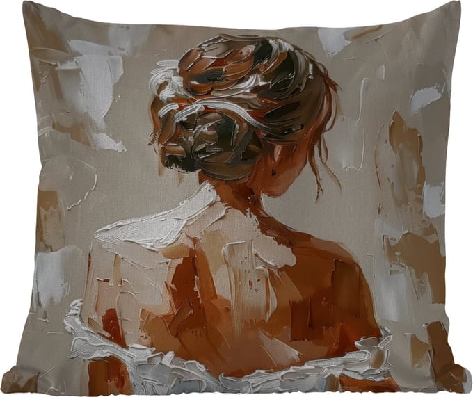 Buitenkussen - Vrouw - Verf - Abstract - Beige - Modern - 45x45 cm - Weerbestendig