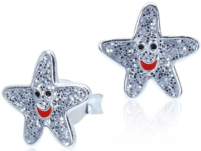 Joy|S - Zilveren glitter ster oorbellen - zeester grijs - 9 mm
