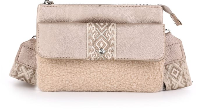 Boho Schoudertasje Teddy Champagne - PU Leer - met Luxe Verstelbare Schouderband - 22x16cm
