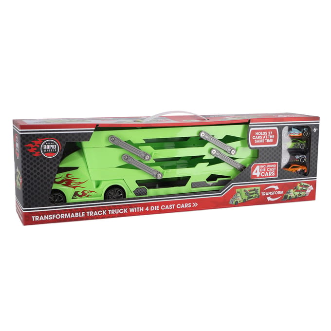 Rapid Wheels autotransporter met 4 auto's (licht groen, 6 - 8 jaar)