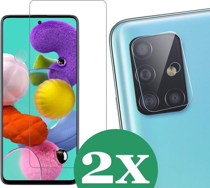 2x Screenprotector geschikt voor Samsung Galaxy A51 - 2x Camera Screen Protector Glas