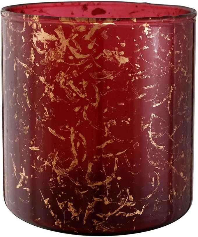 PTMD Silvy Windlicht Theelichthouder - H16 x Ø15 cm - Glas - Rood Goud