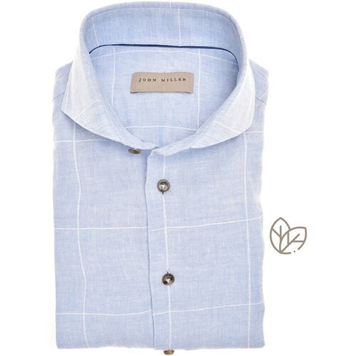 John Miller Overhemd Pure Linen Windowpaine Check Licht Blauw / male