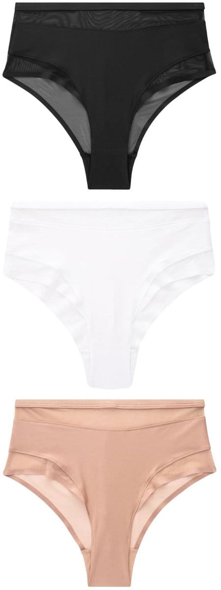 Next - Dames - Set van 3 hoog opgesneden slips van mesh met hoge taille - Zwart