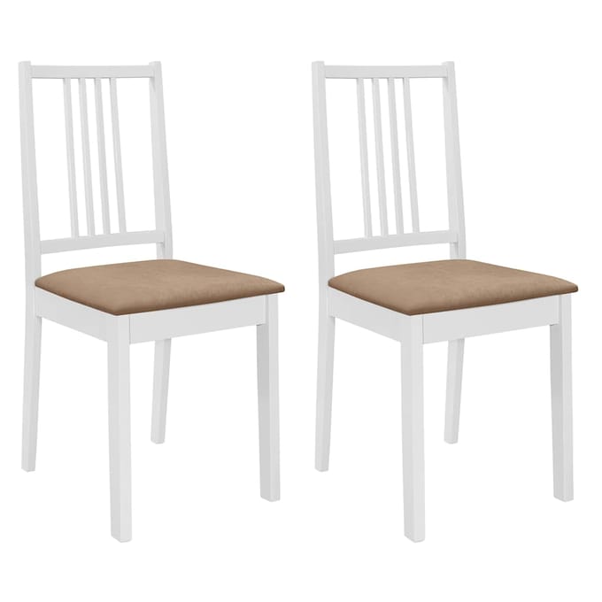 vidaXL - Eetkamerstoelen - met - kussens - 2 - st - massief - hout - wit