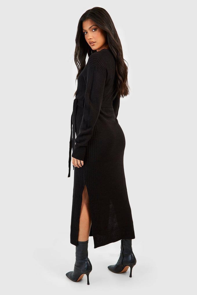 boohoo Dames Maternity Gebreide Split Midaxi Jurk | Zwart | Maat: 42
