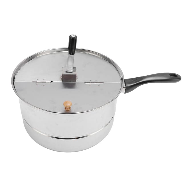 Kookplaat Popcorn Maker Roestvrij Staal Popcorn Popper met Handzwengel Popcorn Pan voor Gas Elektrisch L gray