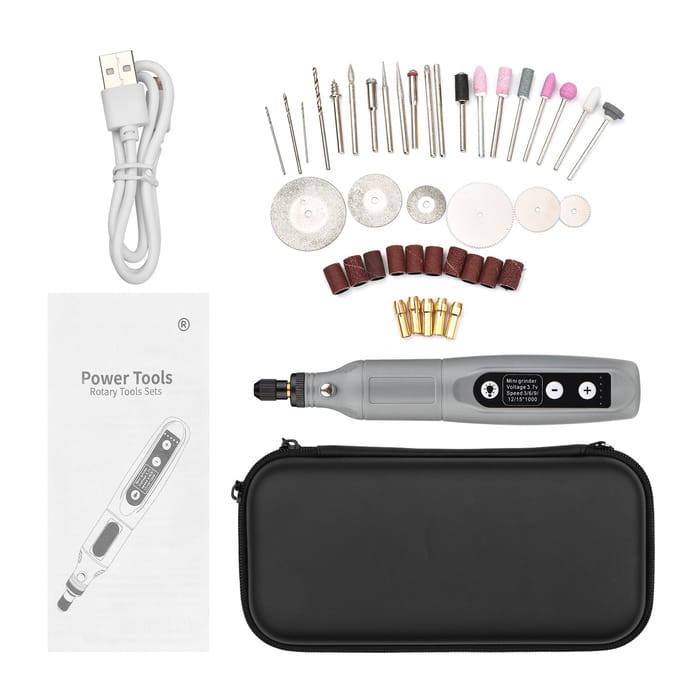 Draagbare Roterende Gereedschapsset Mini Draadloze Slijpmachine Handheld Oplaadbare Elektrische Boormachine USB Opladen grijs