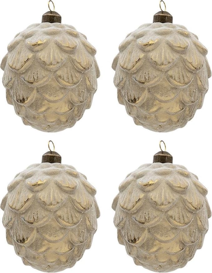 Clayre & Eef Kerstbal Set van 4 8x13 cm Grijs Glas Rond Kerstboomversiering