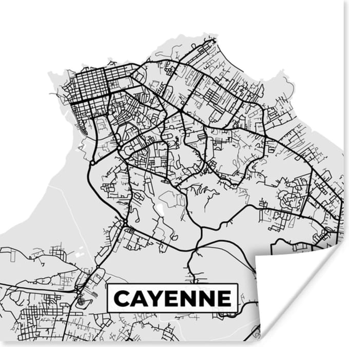 Poster Plattegrond - Cayenne - Stadskaart - Kaart - Frankrijk - 75x75 cm