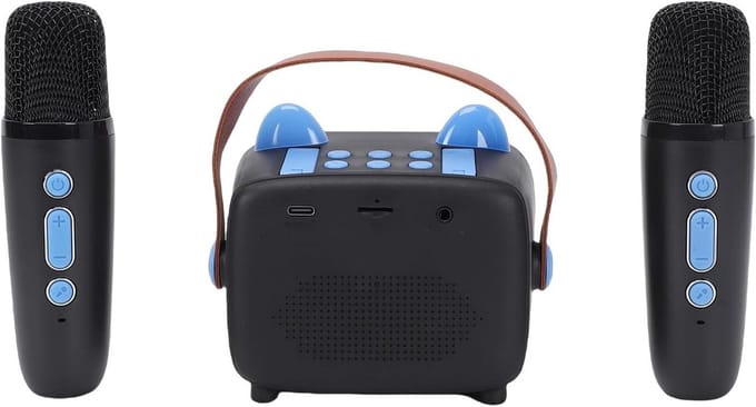 Karaoke Speelgoed - Draagbare Luidspreker - Muziek Zingen - Twee Microfoons - 15 x 14.5 x 10 cm - Blauw
