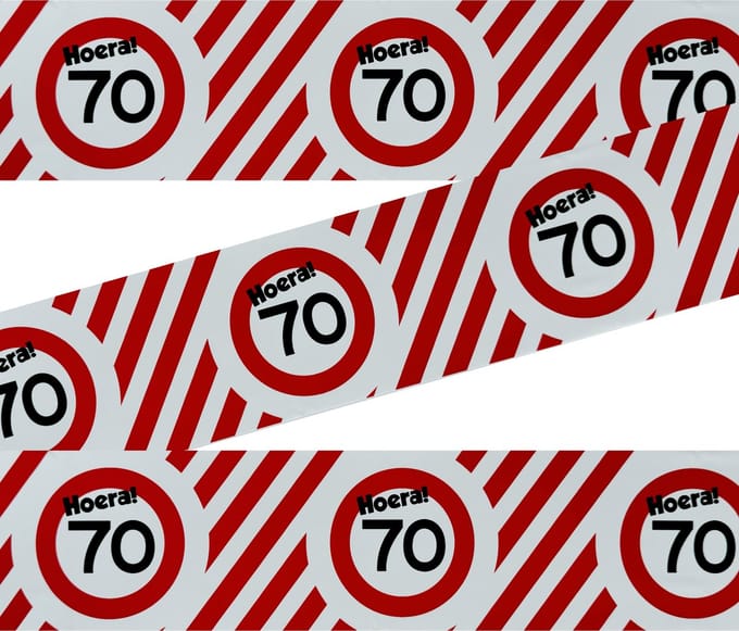 3BMT® Afzetlint - Markeerlint rood wit - 70 jaar - verjaardag - 10 meter