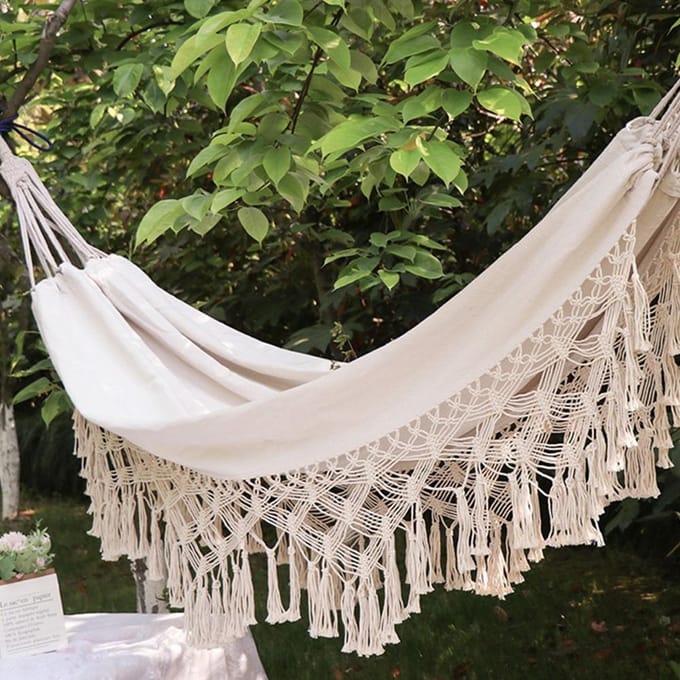 Hamac Double en macramé, lit balançoire pour deux personnes, pour plage, cour, chambre à coucher, Patio noir