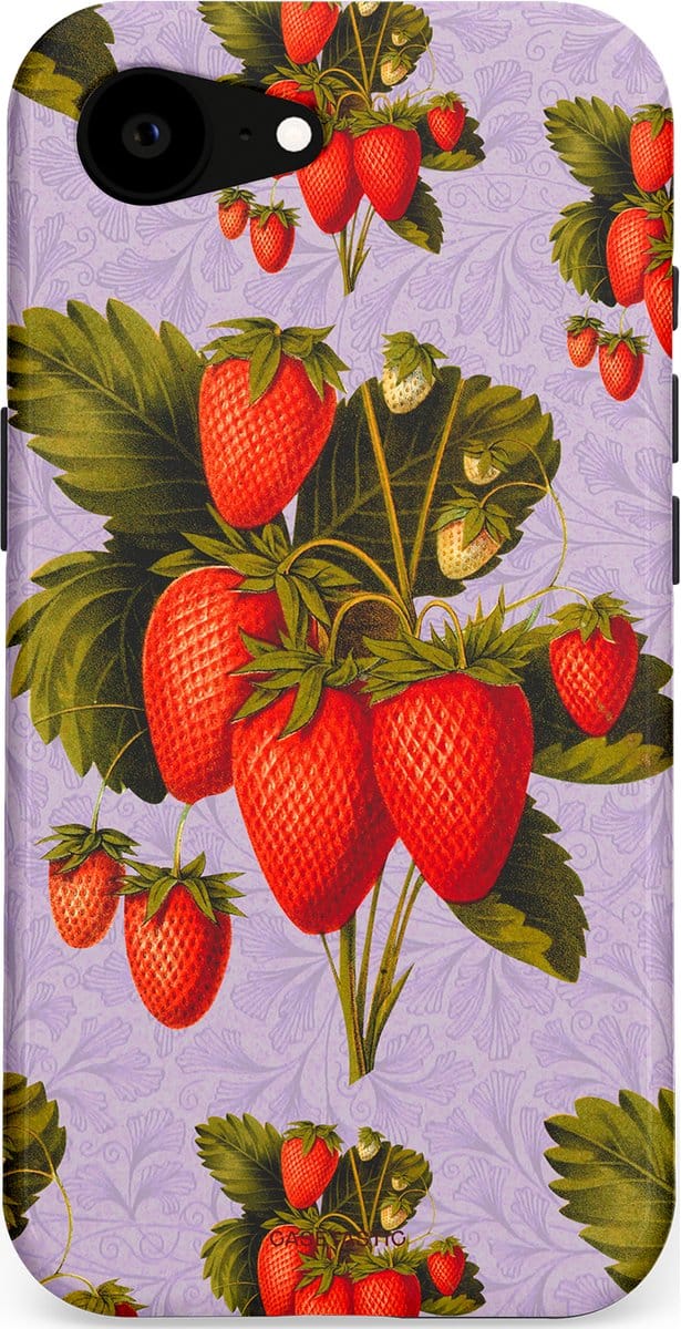 Casetastic hoesje geschikt voor Apple iPhone 16e / Apple iPhone 17e - MagSafe - Dubbellaagse bescherming - Wilde aarbei - Fashion Case - Lila Olijfgroen Rood Taupe