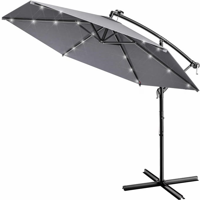 Kingsleeve Zweefparasol - Parasolvoet LED-verlichting 300cm - Antraciet