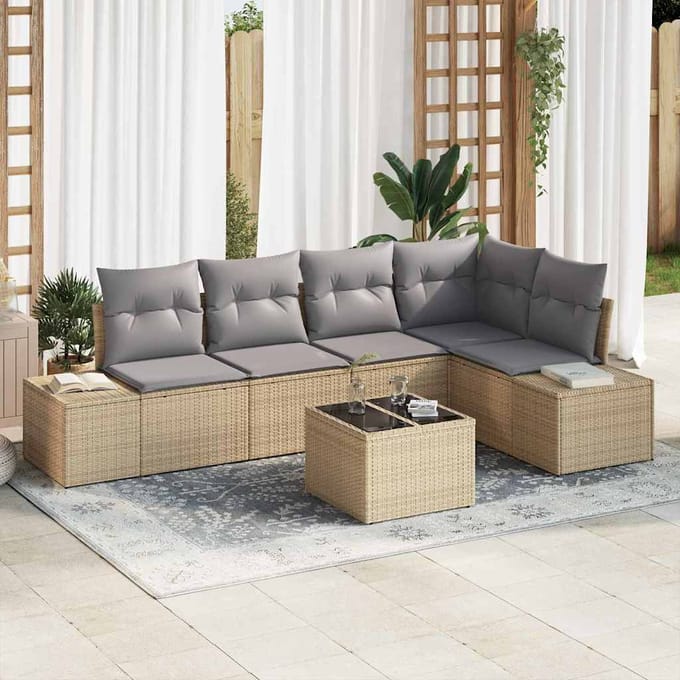 vidaXL Tuin Sofa Set 6 st Beige poly rattan