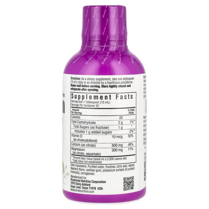 Bluebonnet Nutrition, Vloeibare Calcium Magnesium Citraat en Vitamine D3, Bosbessensmaak, 16 fl oz (473 ml)